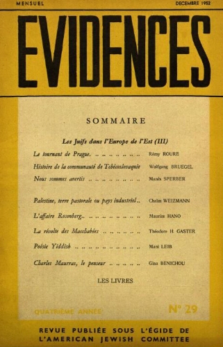 Evidences. N° 29 (Décembre 1952)